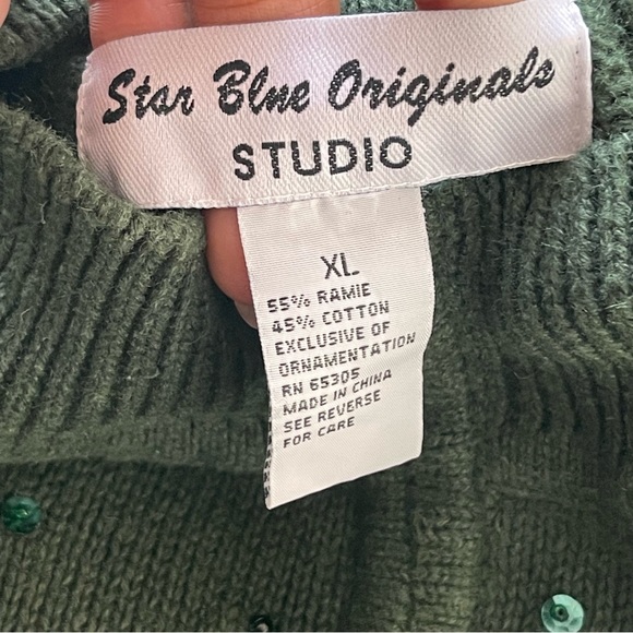 Vintage Hunter Green Embroidered Sequin Cardinal Full Zip Cardigan Women's XL - Picture 5 of 8